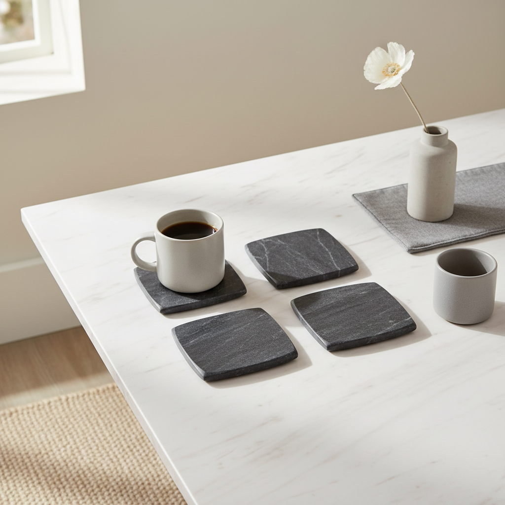 Marmore Set Of 4 Dark Grey Marble Square Coasters