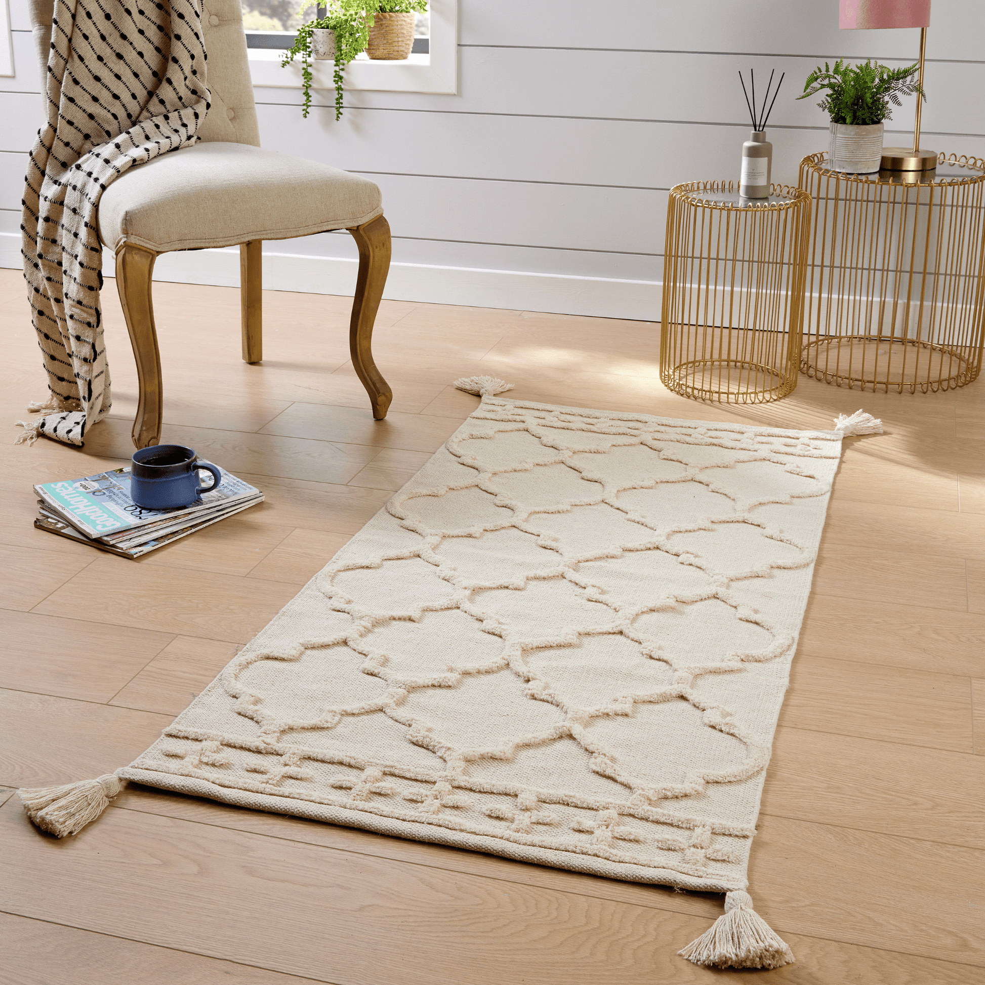 Marrakesh Hand Woven Cotton Rug Eco - Friendly Durable Carpet for Living Room Bedroom Kitchen and Entryway Luxury Tufted Home Decor in Multiple Sizes