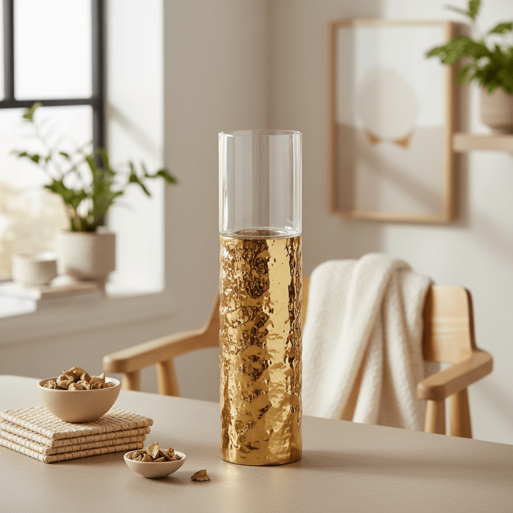 Martele Large Pillar Gold Candle Holder