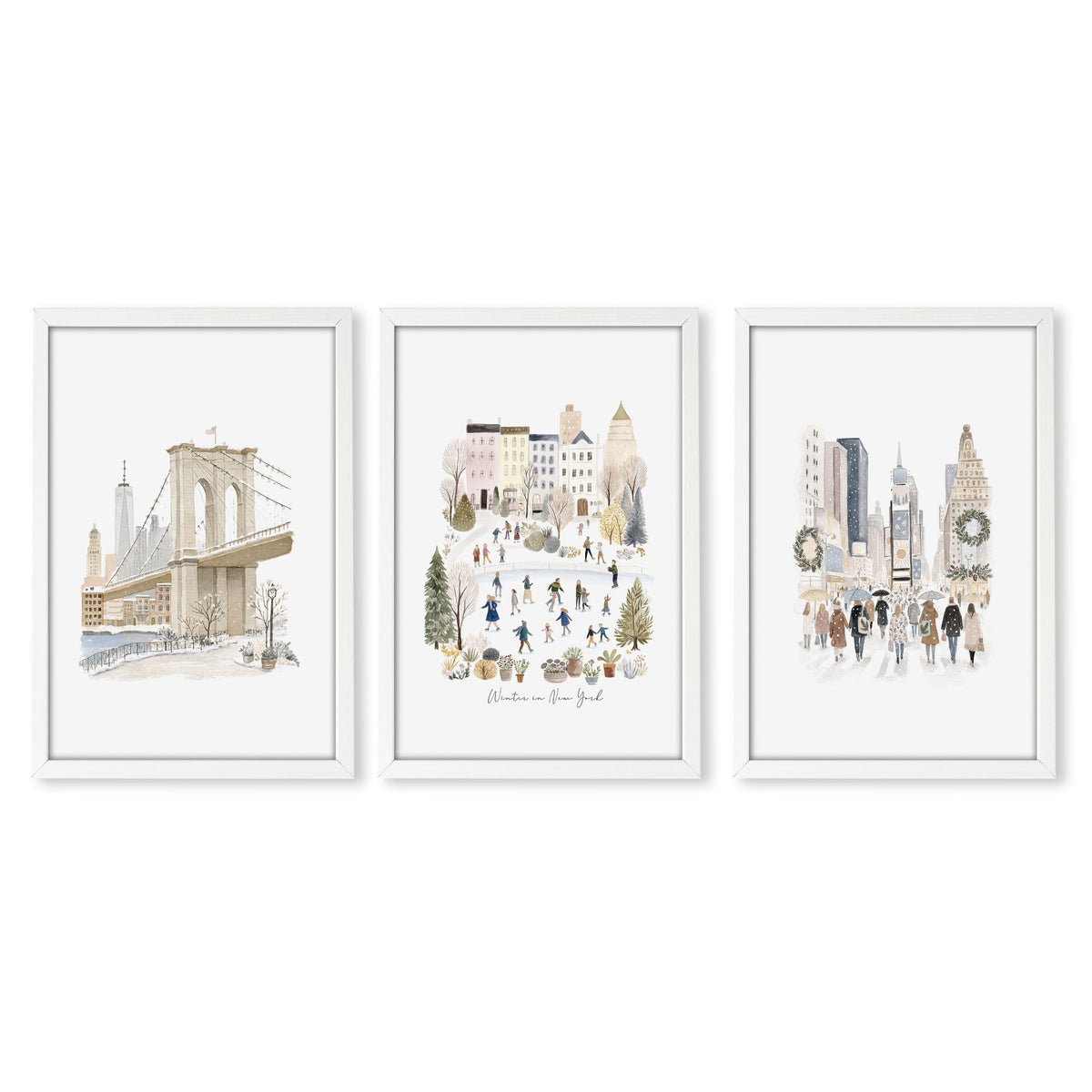 Master Bedroom Art Above Bed Winter New York Manhattan wall art | "Winter in New York" in a white frame