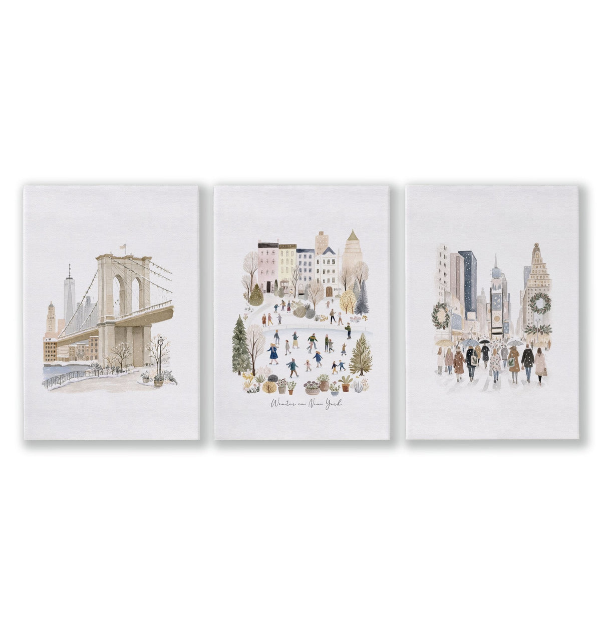 Master Bedroom Art Above Bed Winter New York Manhattan Wall Art Prints | "Winter in New York" | Set of 3