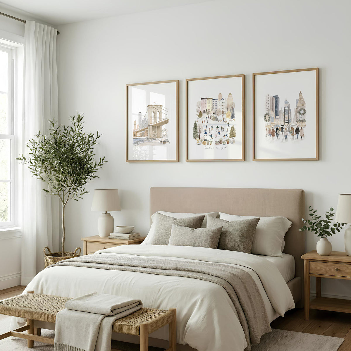 Master Bedroom Art Above Bed Winter New York Manhattan Wall Art Prints | "Winter in New York" | Set of 3