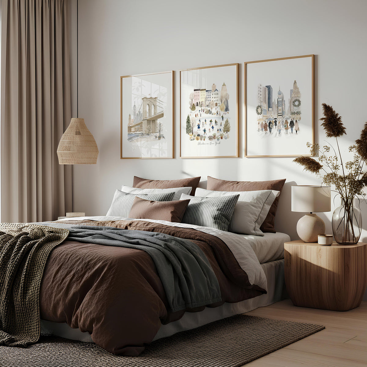 Master Bedroom Art Above Bed Winter New York Manhattan Wall Art Prints | "Winter in New York" | Set of 3