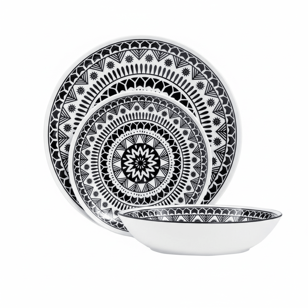 Maya 12 Piece Black And White Dinner Set