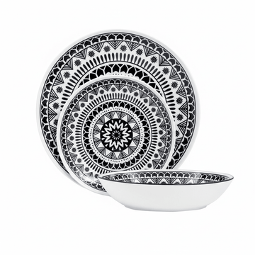 Maya 12 Piece Black And White Dinner Set