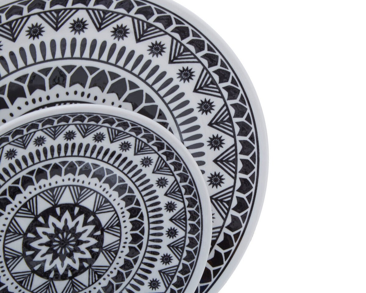 Maya 12 Piece Black And White Dinner Set