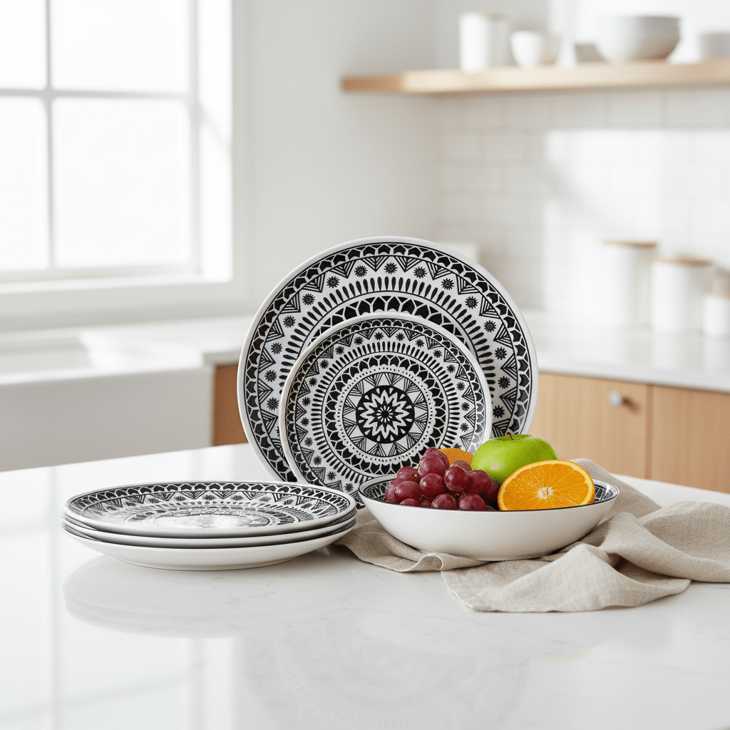 Maya 12 Piece Black And White Dinner Set