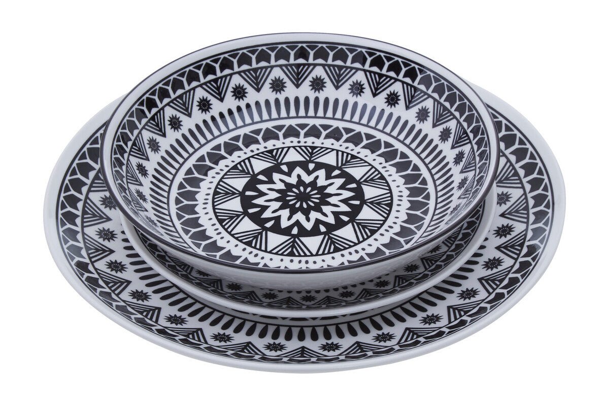 Maya 12 Piece Black And White Dinner Set
