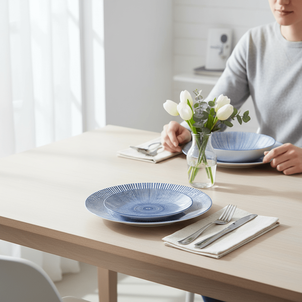 Maya 12 Piece Blue And White Dinner Set