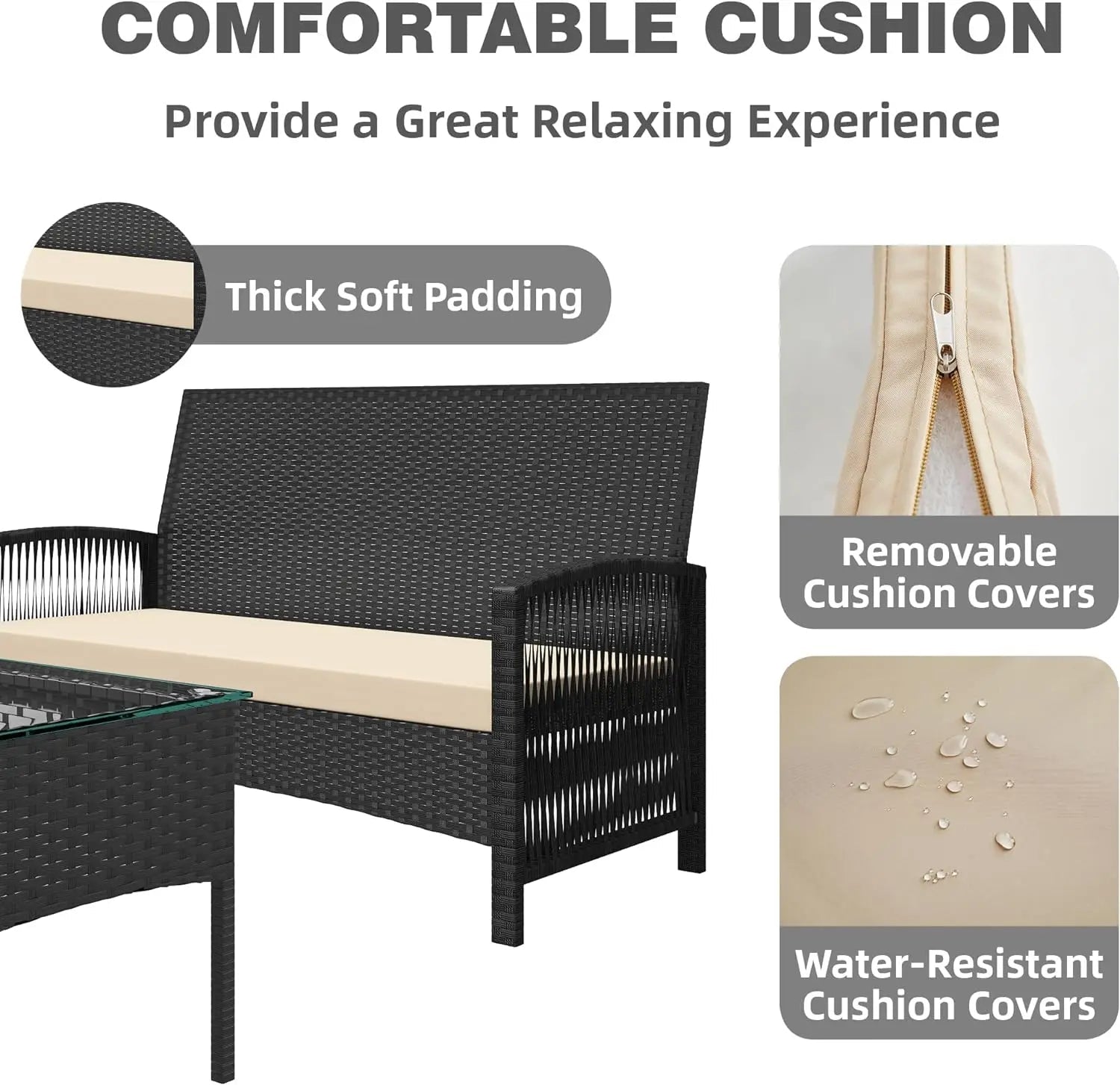 mcc direct 4Pcs Rattan Garden Furniture Set, Patio Rattan furniture sofa 2 Armchairs, 1 Loveseat Sofa and 1 coffee table Sofia