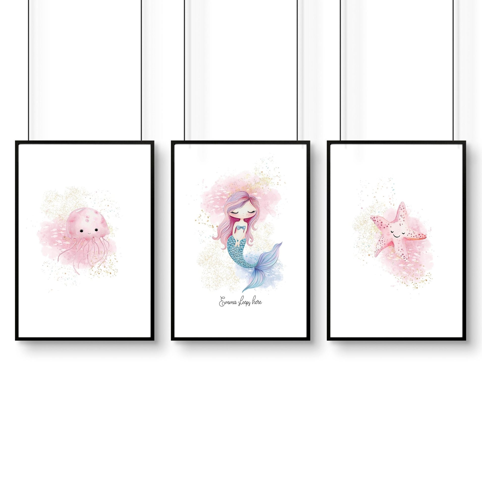 Mermaid Decorations Bedroom | Set of 3 wall art prints