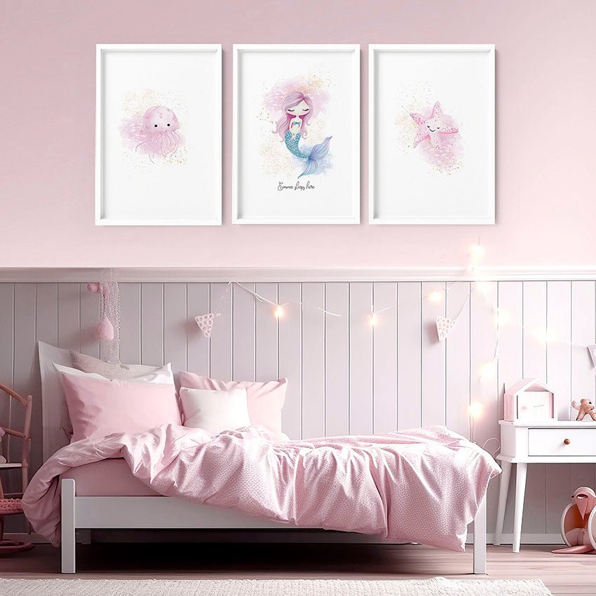 Mermaid Decorations Bedroom | Set of 3 wall art prints