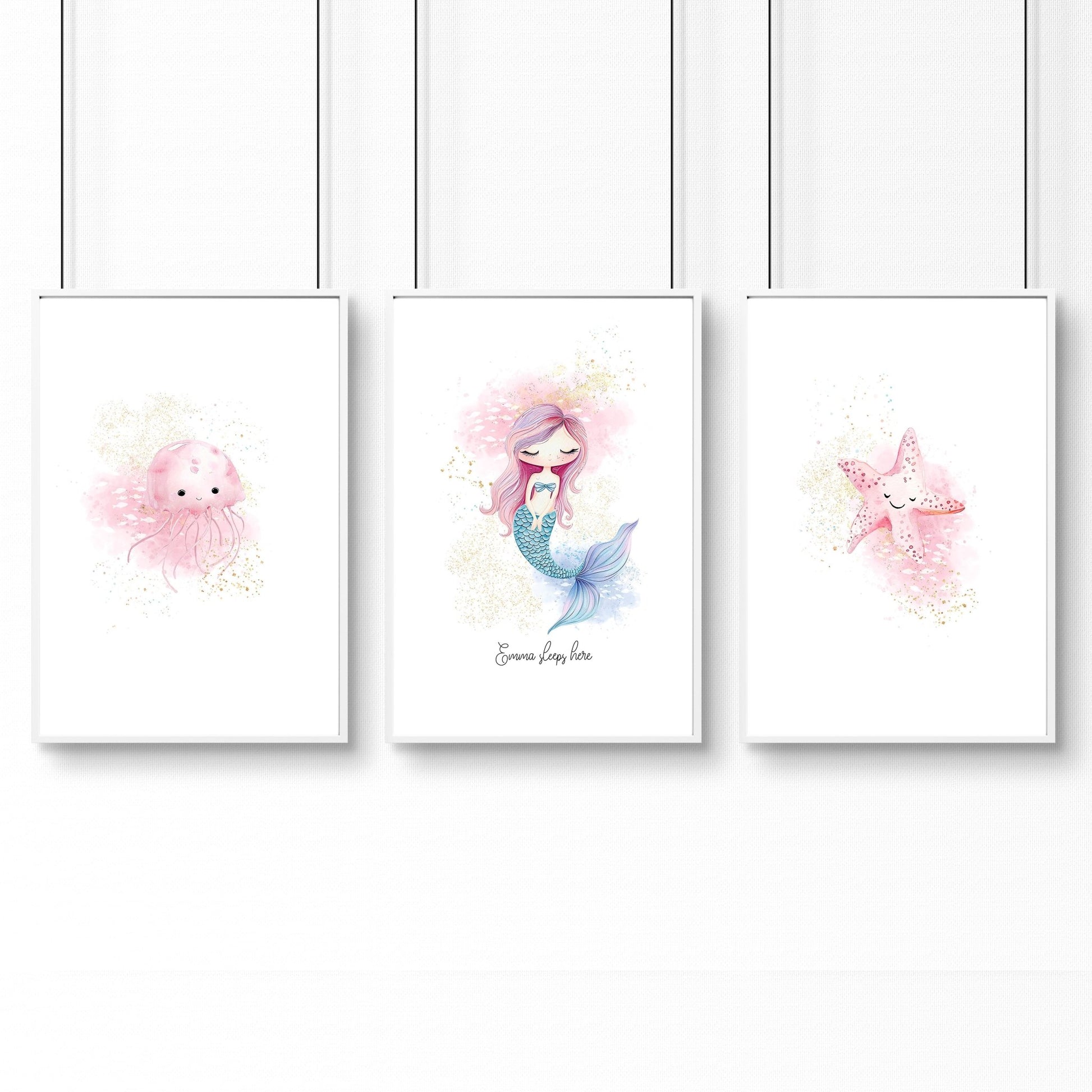 Mermaid Decorations Bedroom | Set of 3 wall art prints