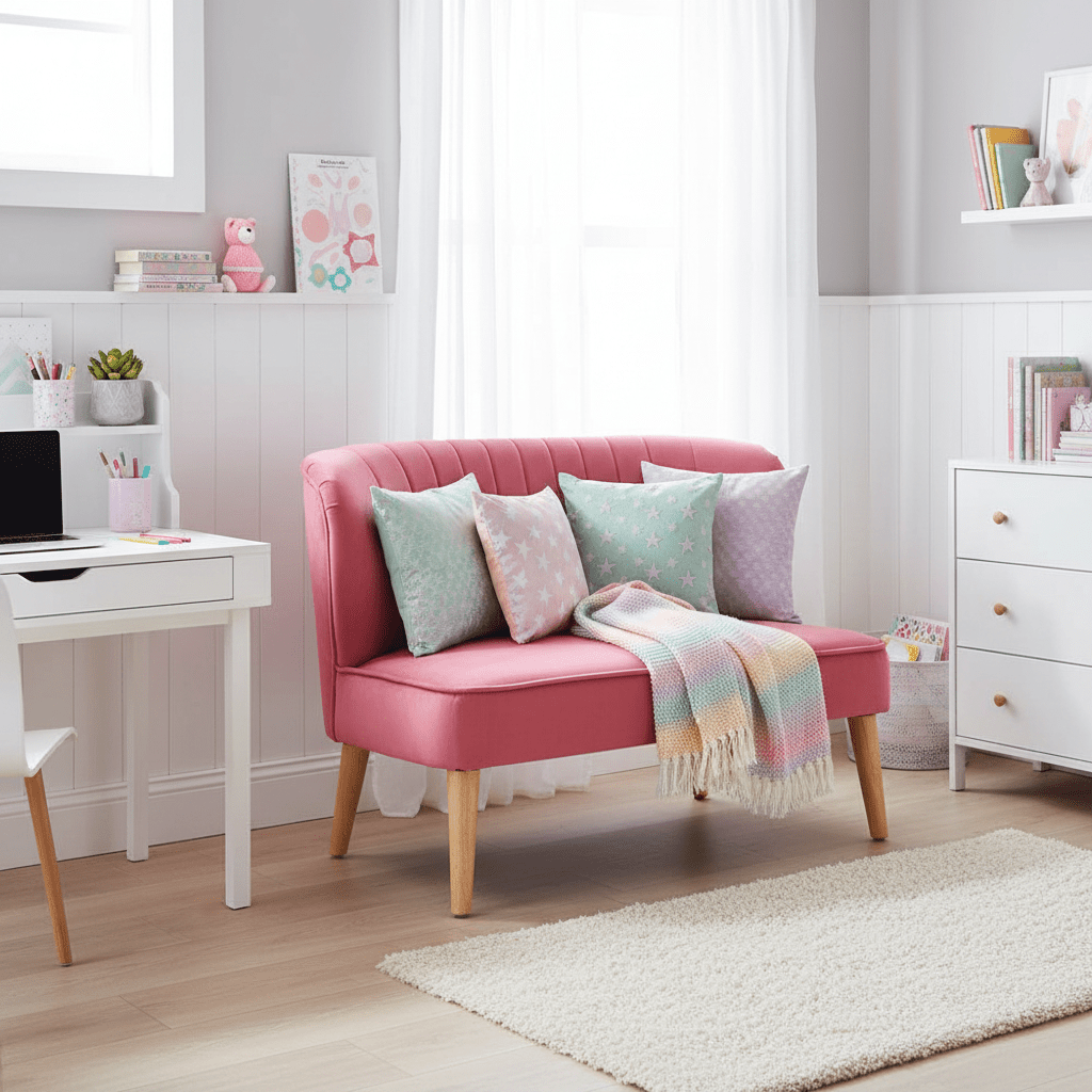 Mia 2 Seat Pink Velvet Kids Sofa