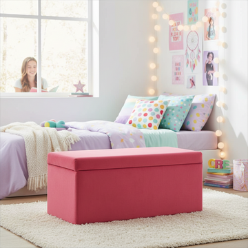 Mia Pink Velvet Kids Ottoman
