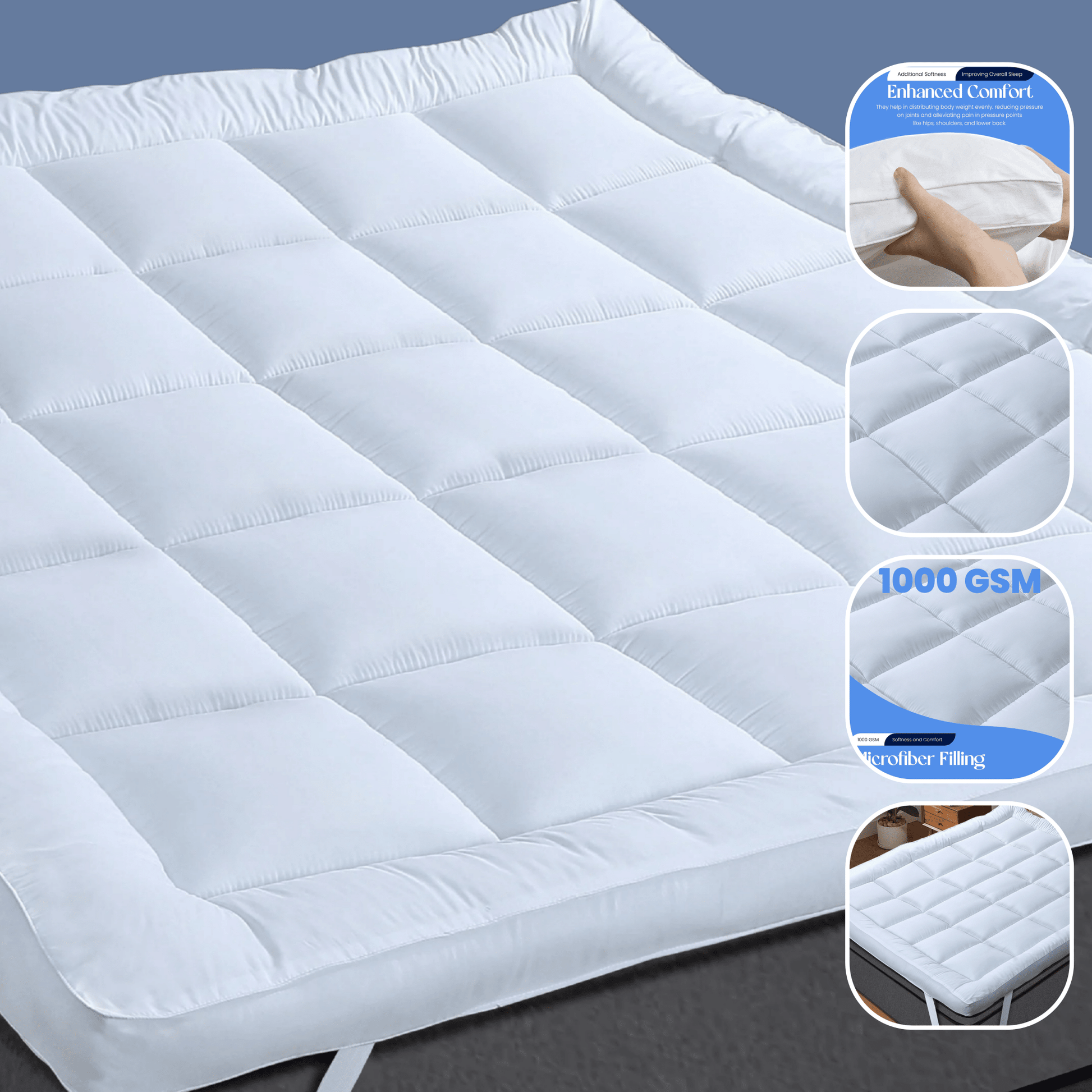 Microfibre Mattress Topper Heavy Fill Extra Deep Super Soft Anti - Allergy Bed Topper for Ultimate Comfort