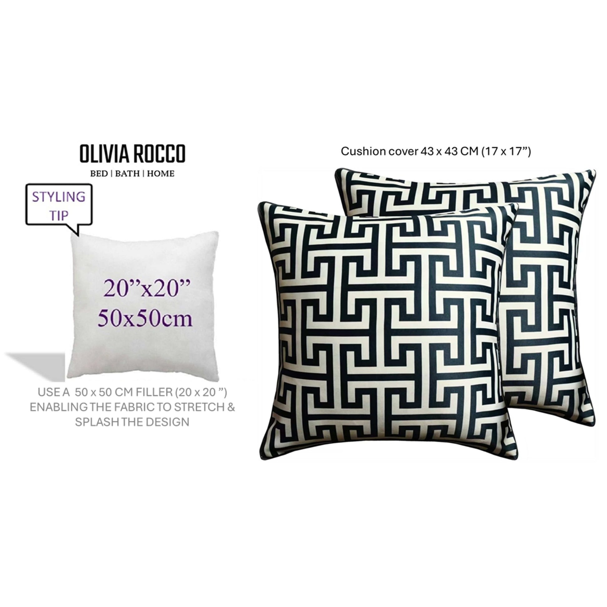 Milano Black 2 Pack Scatter Cushion Covers Soft Touch Decorative Throw Pillows with Hidden Zipper for Sofa or Bed