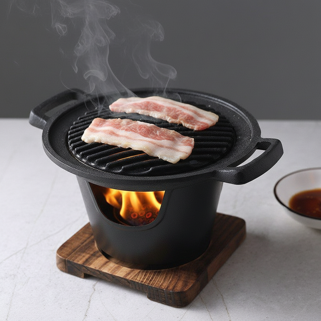 Mini BBQ Grill Alcohol Stove Home Smokeless Barbecue Grill Outdoor BBQ Plate Roasting Meat Tools