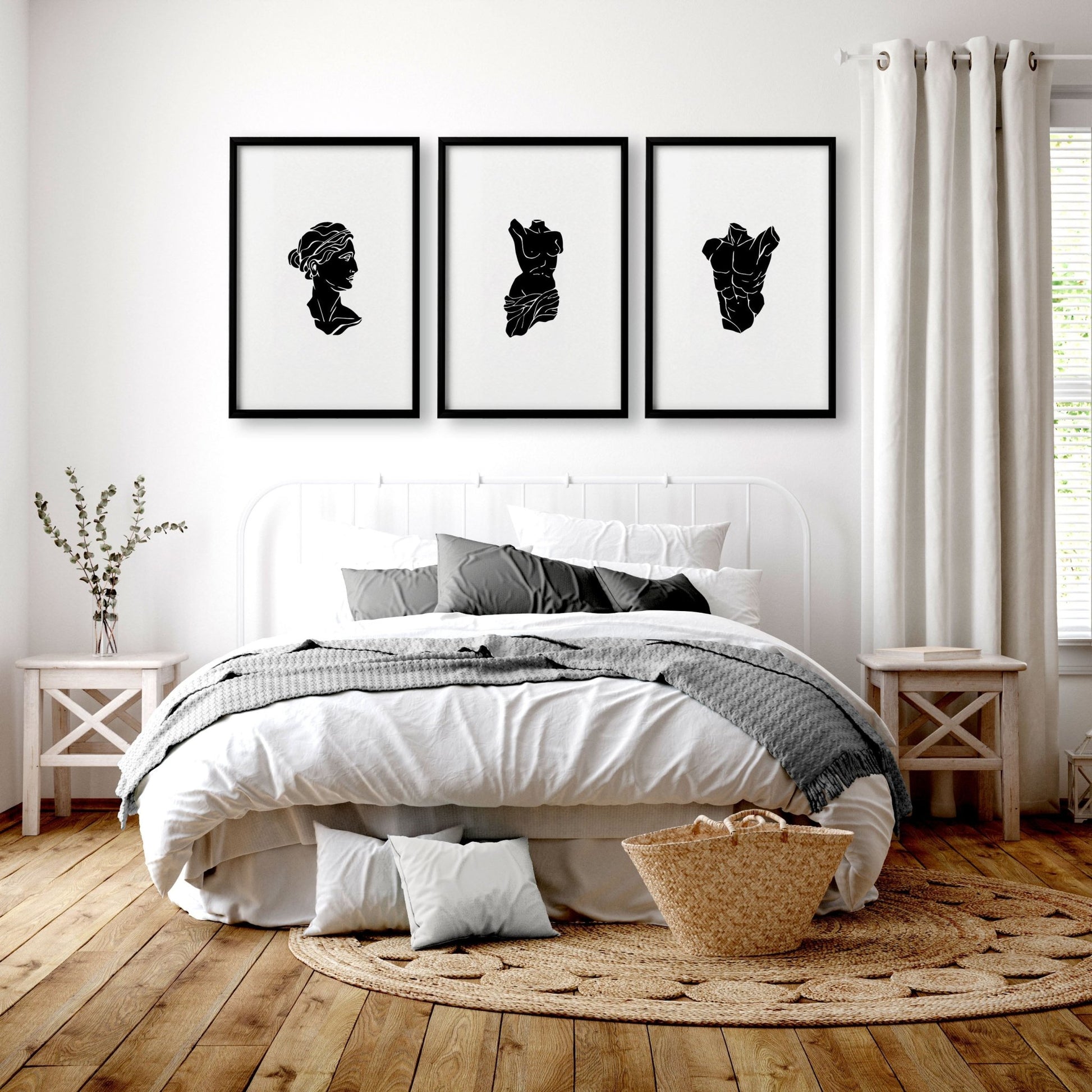 Minimalist Decor Bedroom | Set of 3 Sculpture Wall art Prints