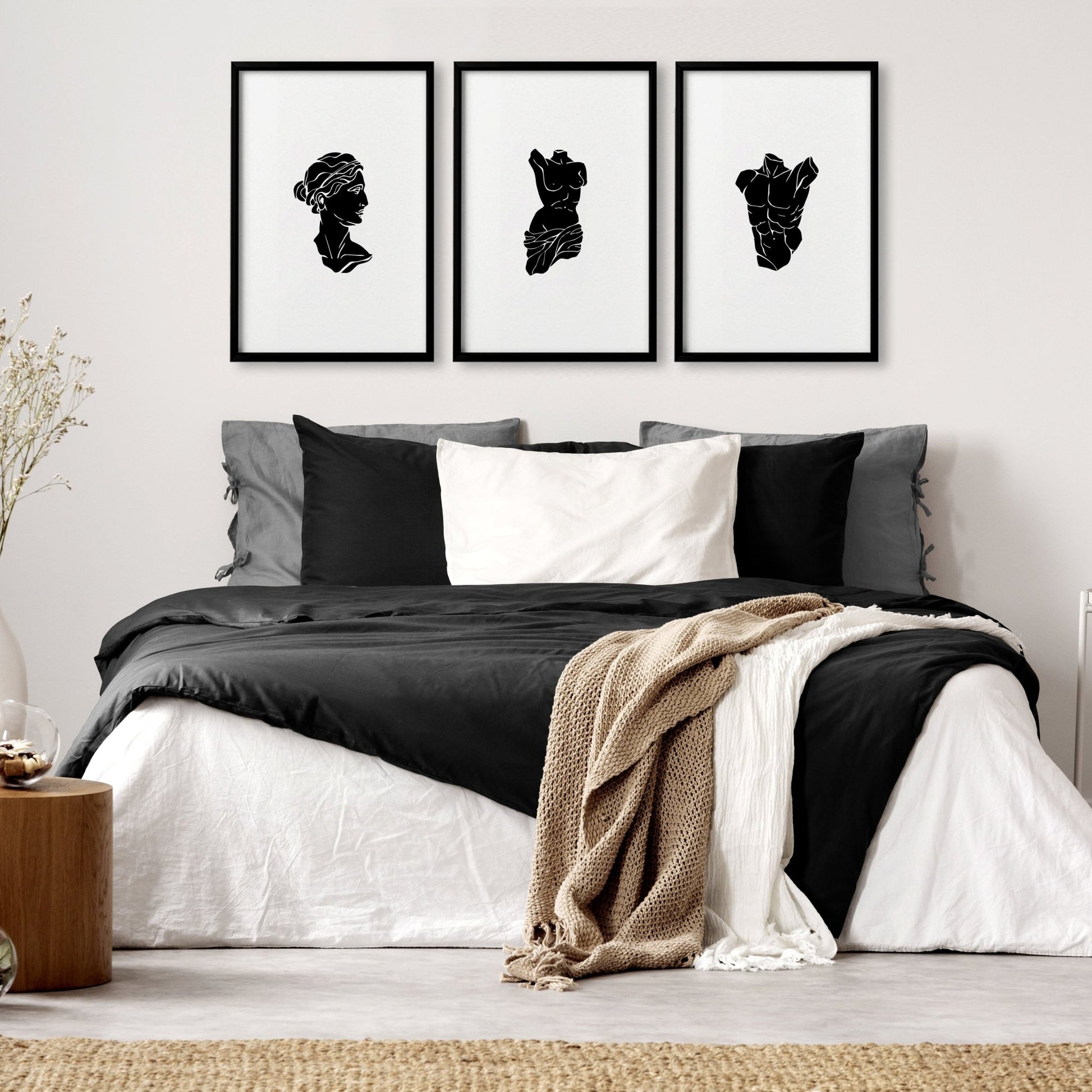 Minimalist Decor Bedroom | Set of 3 Sculpture Wall art Prints