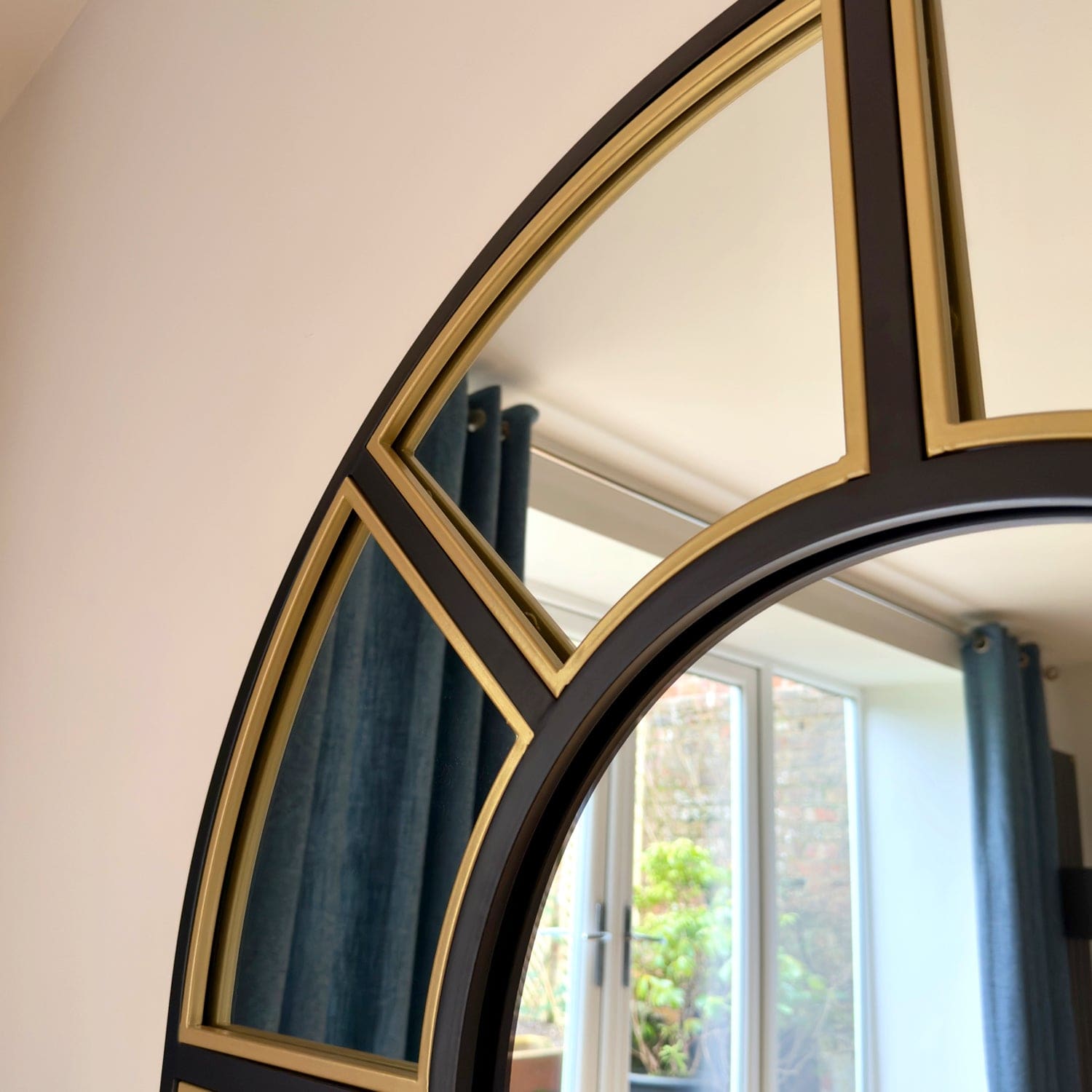 Mio - Full Length Black & Gold Metal Arched Window Mirror - 180cm x 105cm.