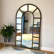 Mio - Full Length Black & Gold Metal Arched Window Mirror - 180cm x 105cm.