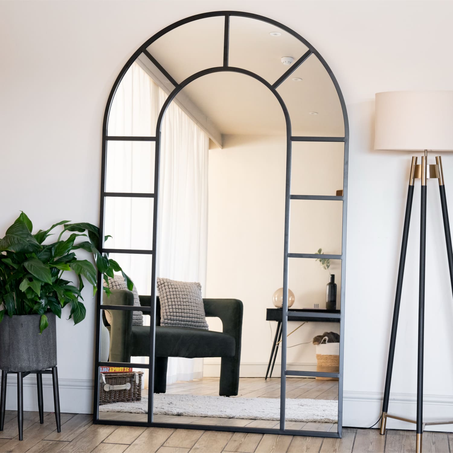 Mio - Full Length Black Metal Arched Window Mirror - 200cm x 120cm