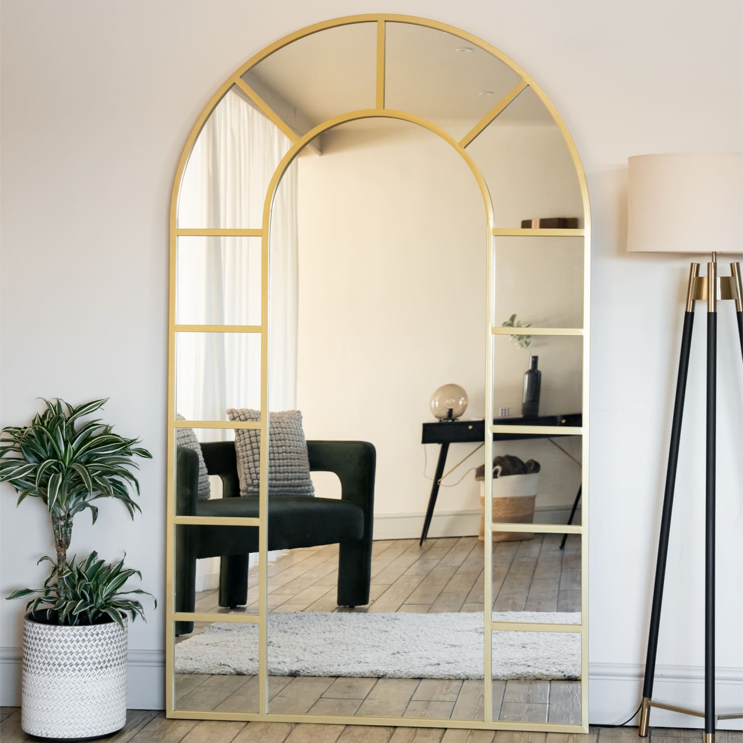 Mio - Full Length Gold Metal Arched Window Mirror - 200cm x 120cm