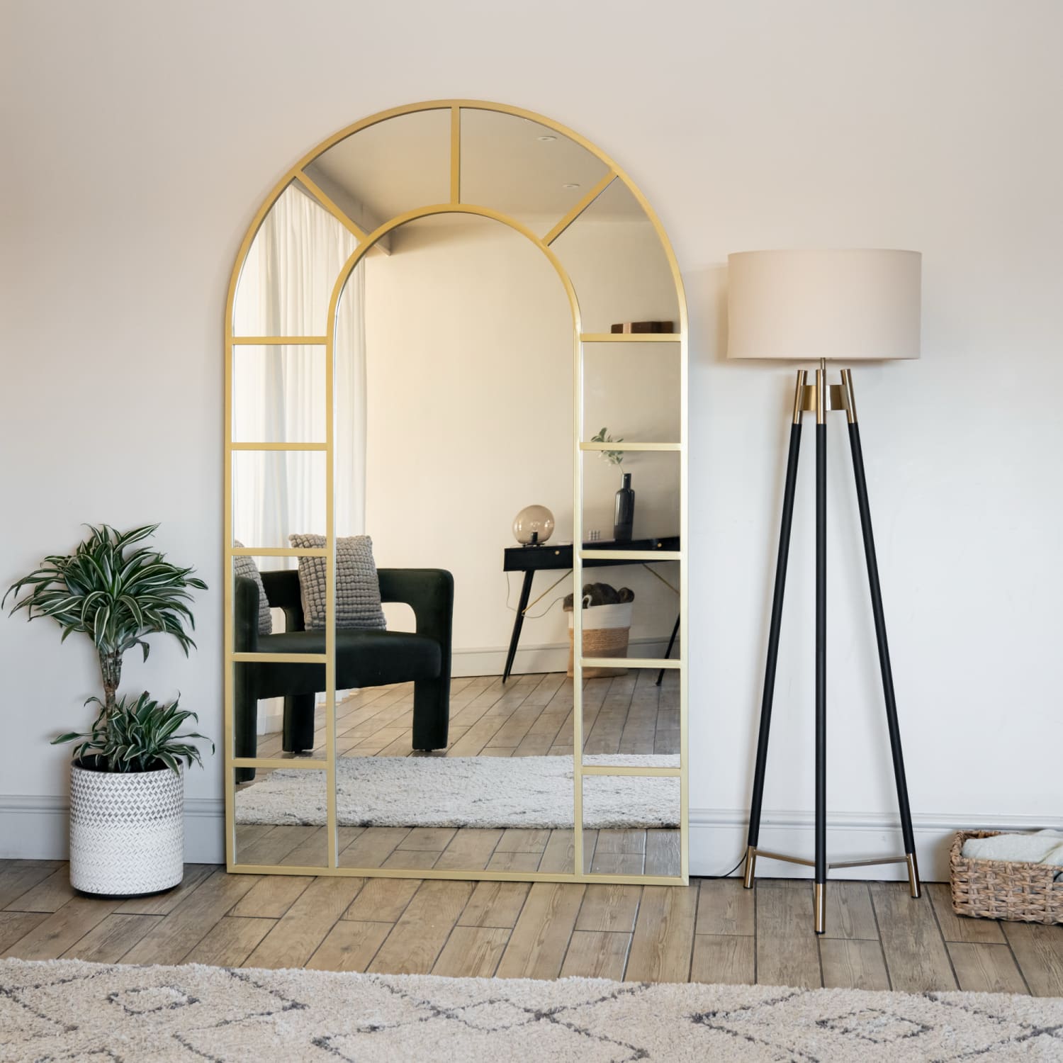 Mio - Full Length Gold Metal Arched Window Mirror - 200cm x 120cm