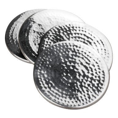 Mixology Set Of Four Hammered Effect Stainless Steel Coasters