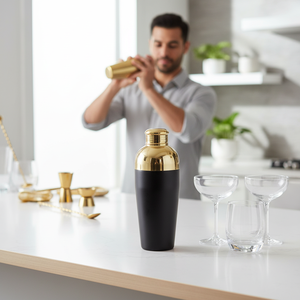 Mixology Gold Finish And Black Cocktail Shaker