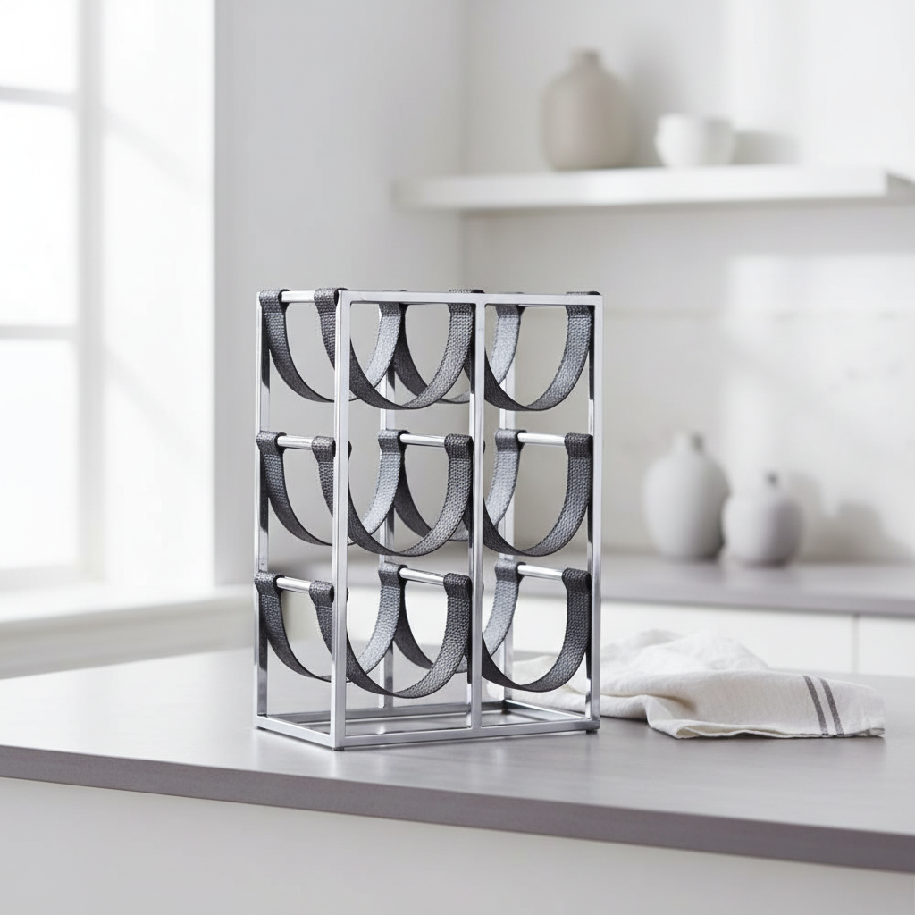 Mixology Six Bottle Sling Wine Rack In Silver Finish