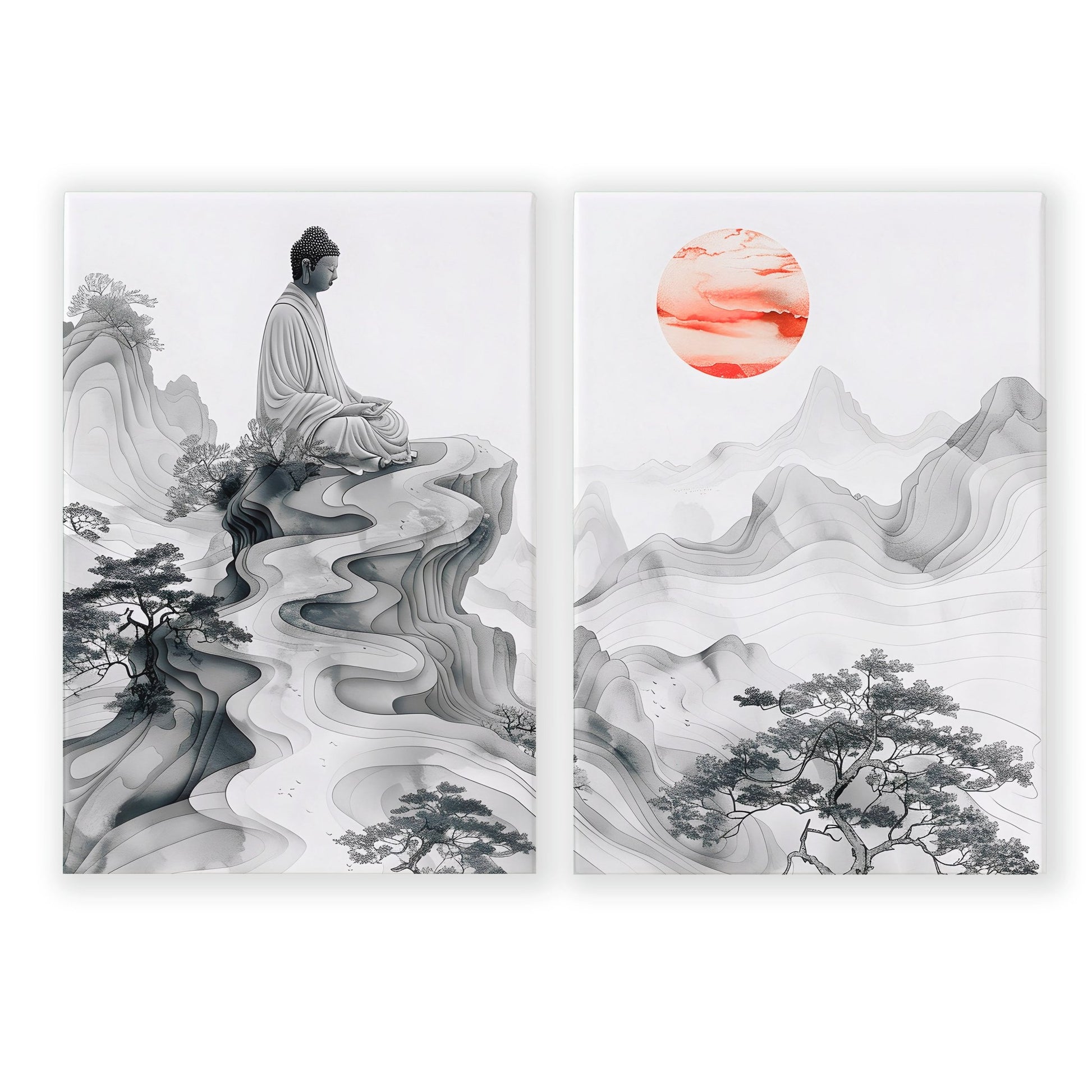 Modern Artwork For Living Room | Set of 2 Asian Inspired Wall art Prints