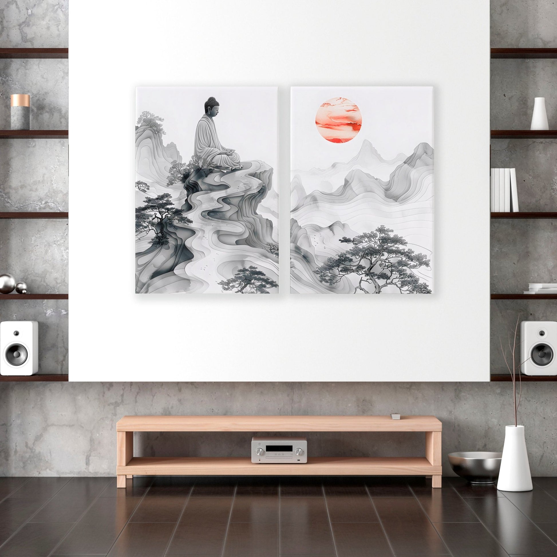 Modern Artwork For Living Room | Set of 2 Asian Inspired Wall art Prints