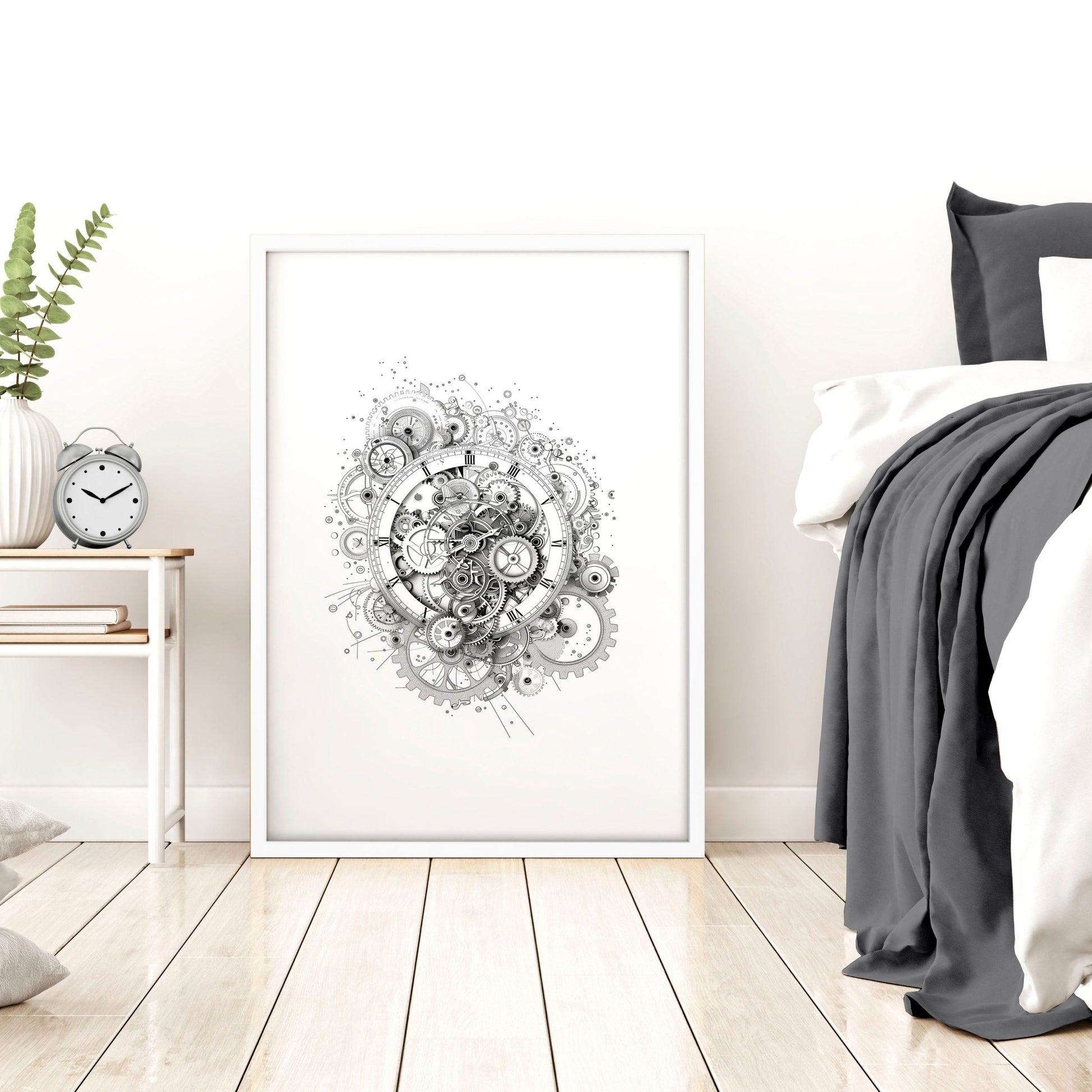 Modern Bedroom Wall Decor | Set of 3 Abstract Clocks Wall art Prints