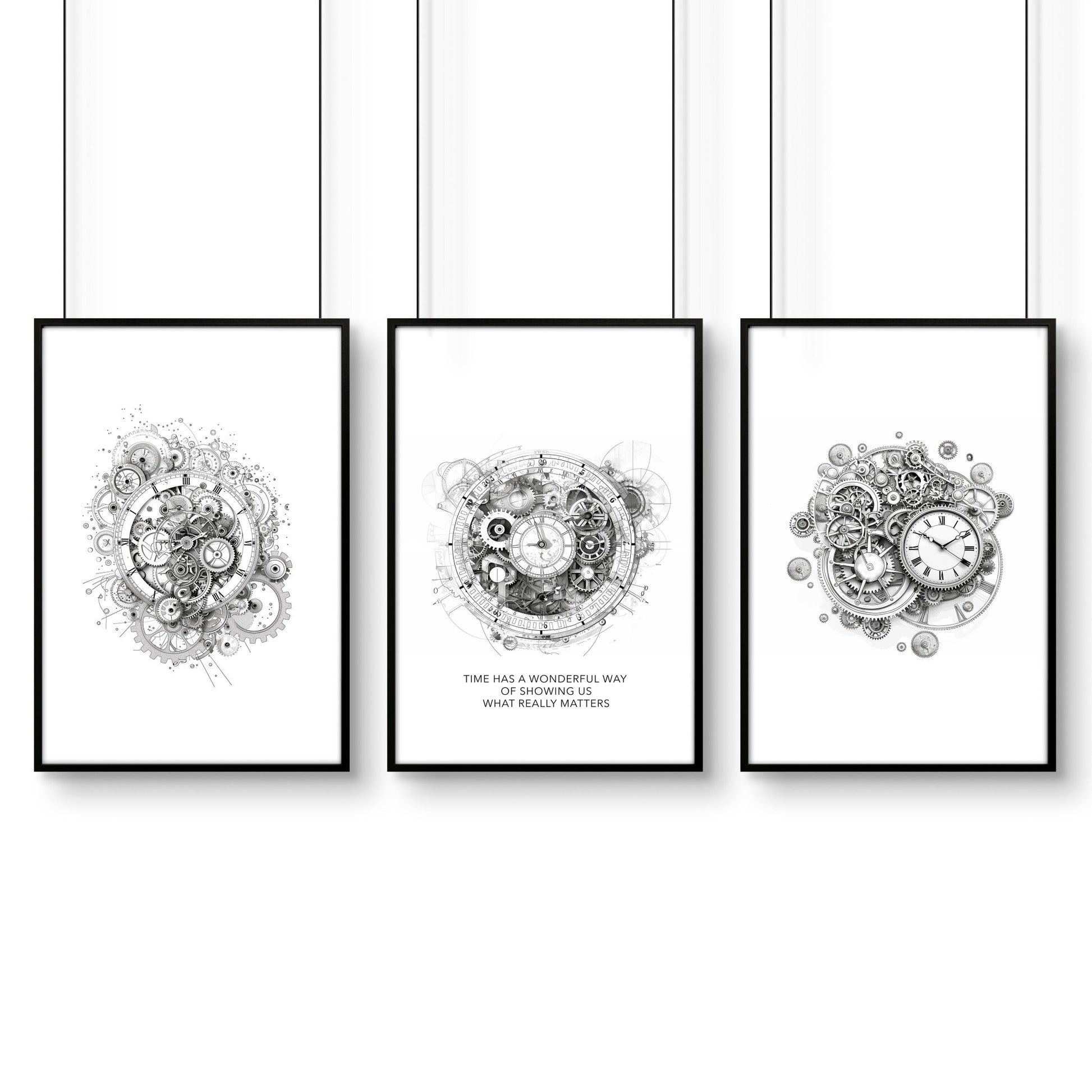 Modern Bedroom Wall Decor | Set of 3 Abstract Clocks Wall art Prints