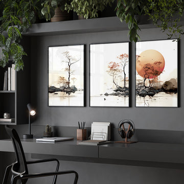 Modern Canvas Wall Art | Set of 3 Asian Inspired Wall art Prints