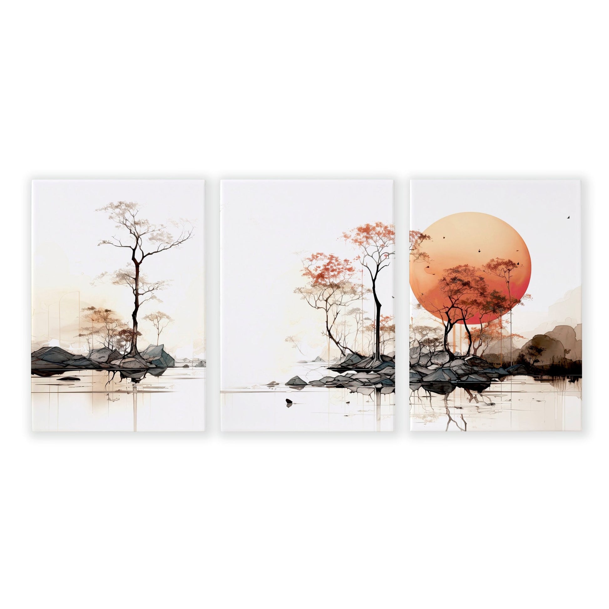 Modern Canvas Wall Art | Set of 3 Asian Inspired Wall art Prints