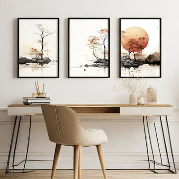 Modern Canvas Wall Art | Set of 3 Asian Inspired Wall art Prints