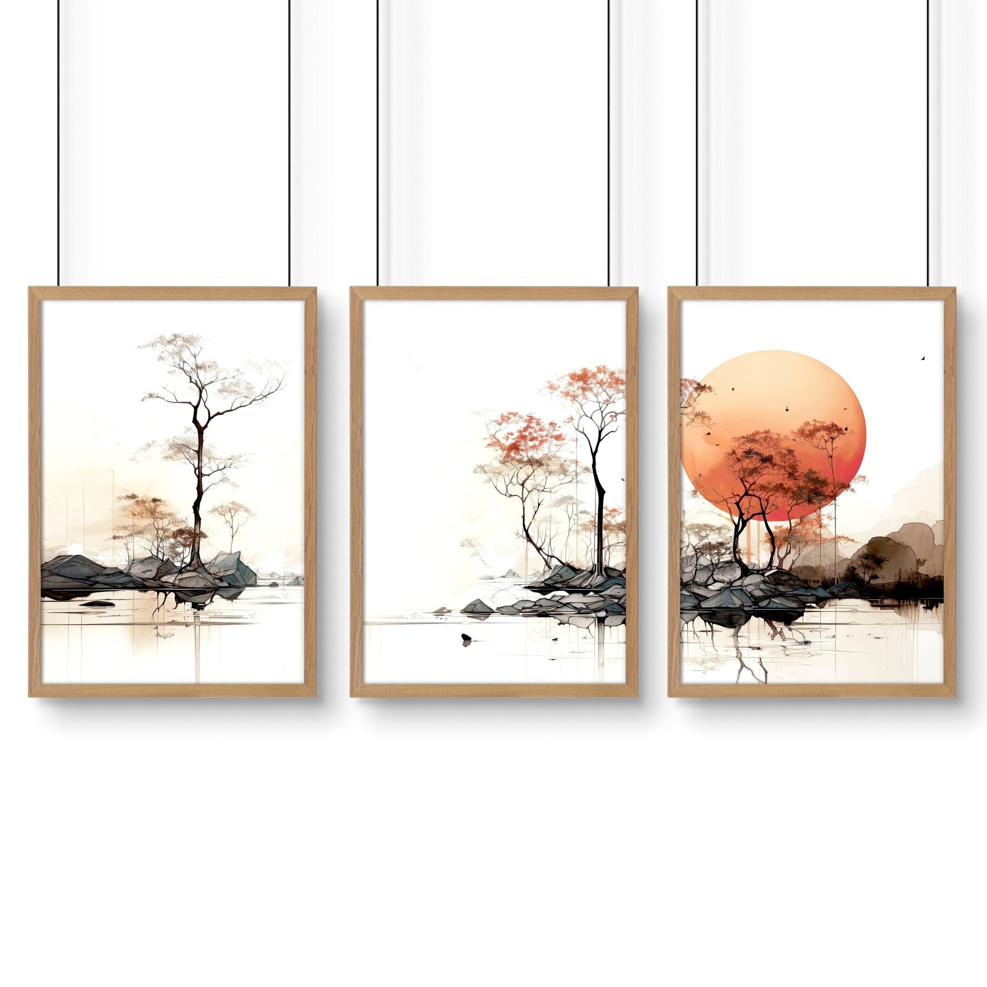 Modern Canvas Wall Art | Set of 3 Asian Inspired Wall art Prints