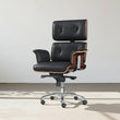 Modern E69 High Back Office Chair Black Premium Leather/ Walnut