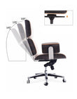 Modern E69 High Back Office Chair Black Premium Leather/ Walnut