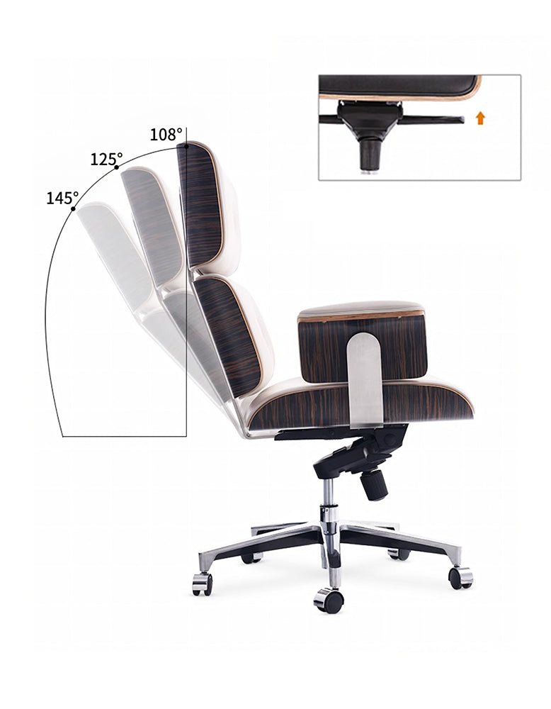 Modern E69 High Back Office Chair Black Premium Leather/ Walnut