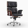 Modern E69 High Back Office Chair Black Premium Leather/ Walnut