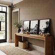 Modern Japanese Art wall art | Ink Landscape with Red Sun & Pine Trees displayed on a wall in a styled room — view 10