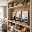 Modern Japanese Art wall art | Ink Landscape with Red Sun & Pine Trees displayed on a wall in a styled room — view 4