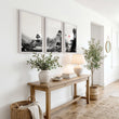 Modern Japanese Art wall art | Ink Landscape with Red Sun & Pine Trees displayed on a wall in a styled room — view 5