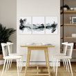 Modern Japanese Wall Art Ink Wash Landscape, Black White Green Zen Waterfall displayed on a wall in a styled room — view 5