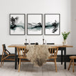 Modern Japanese Wall Art Ink Wash Landscape, Black White Green Zen Waterfall displayed on a wall in a styled room — view 6