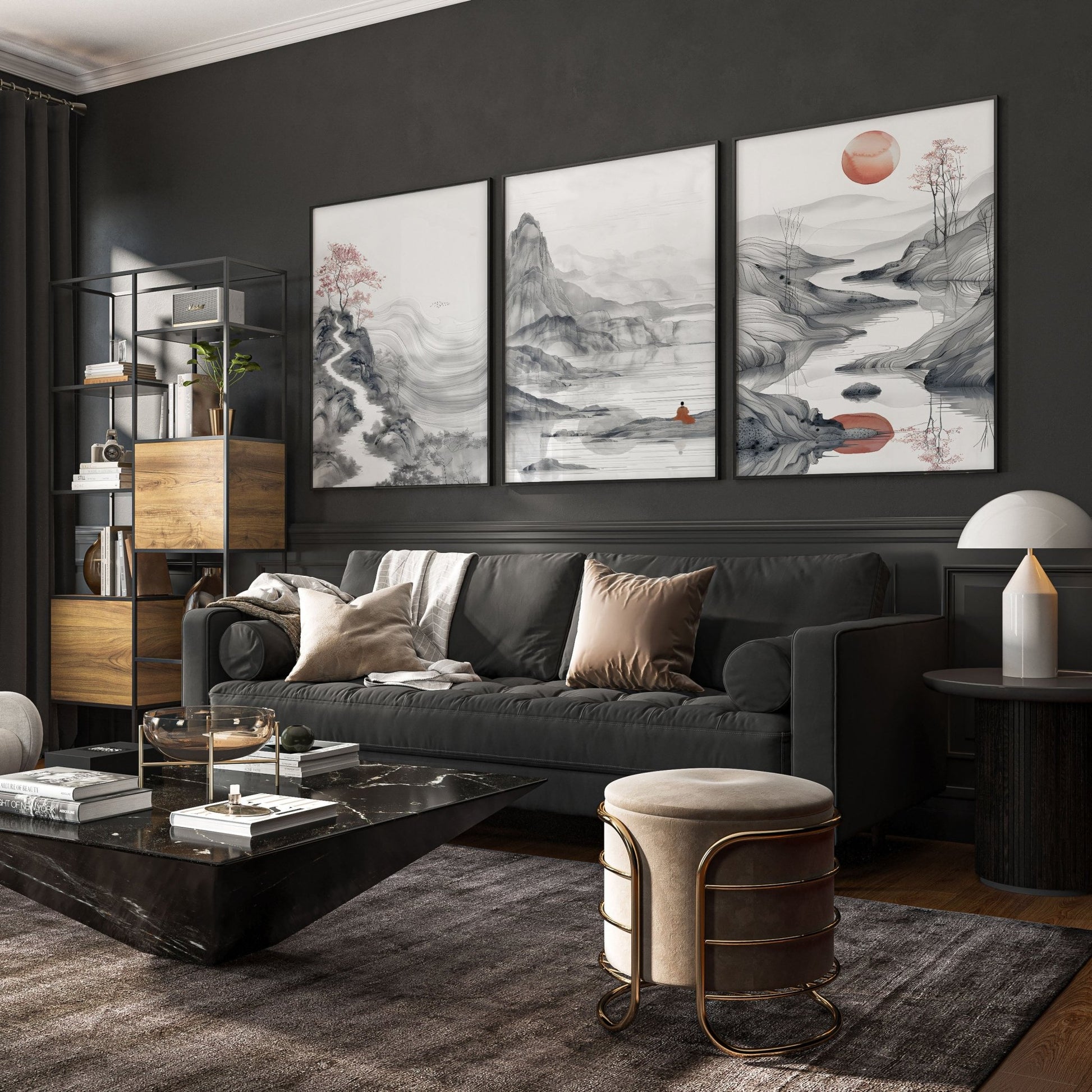 Modern Living Room Art | Set of 3 Asian Inspired Wall art Prints